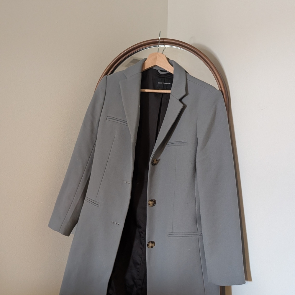 Club Monaco Gray Single-Breasted Wool Blazer Jacket